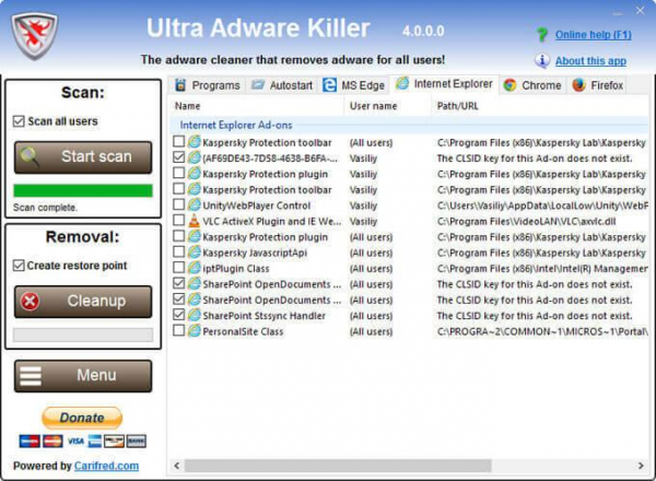 Ultra Adware Killer для удаления рекламных программ