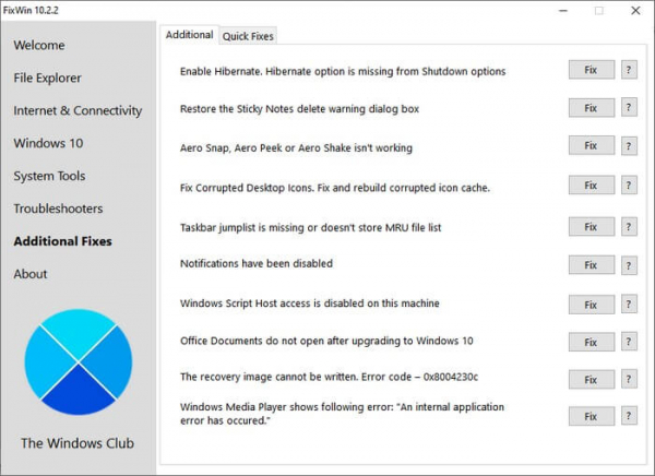 FixWin 10 — исправление ошибок Windows 10